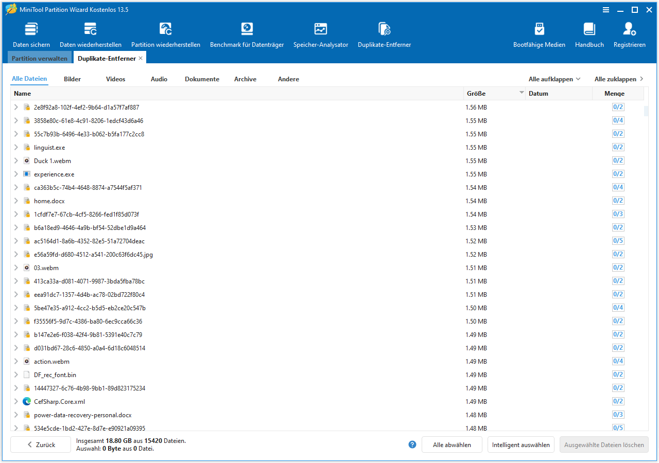 Doppelte Dateien entfernen
