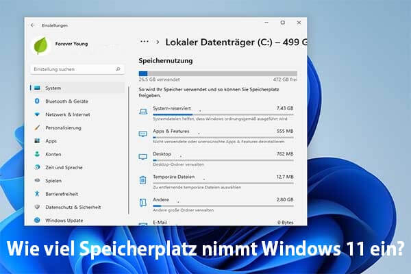 Wie viel Speicherplatz nimmt Windows 11 auf Ihren Datenträger ein?