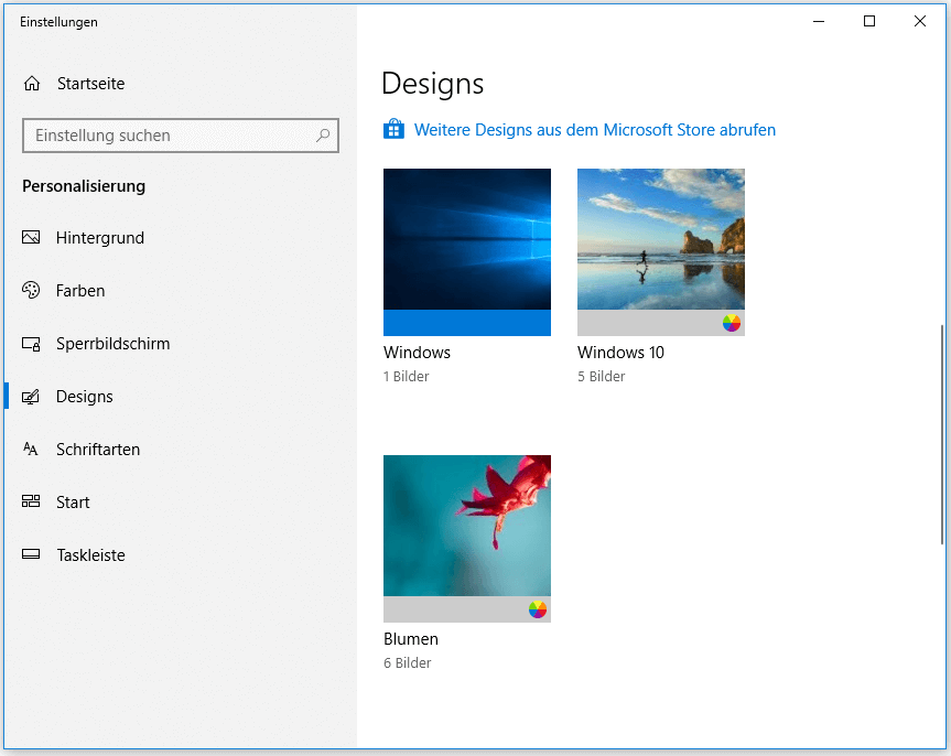 Windows 10 als Standardthema festlegen
