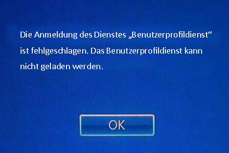 Die Fehlermeldung vom Benutzerprofildienst