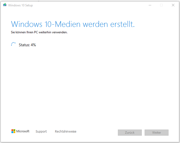 Das Windows 10-Medien werden erstellt