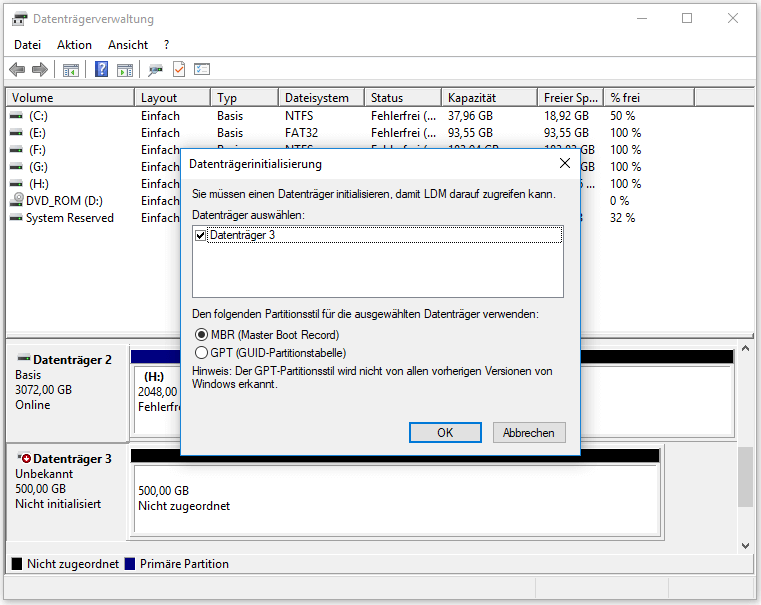 Wählen Sie MBR oder GPT