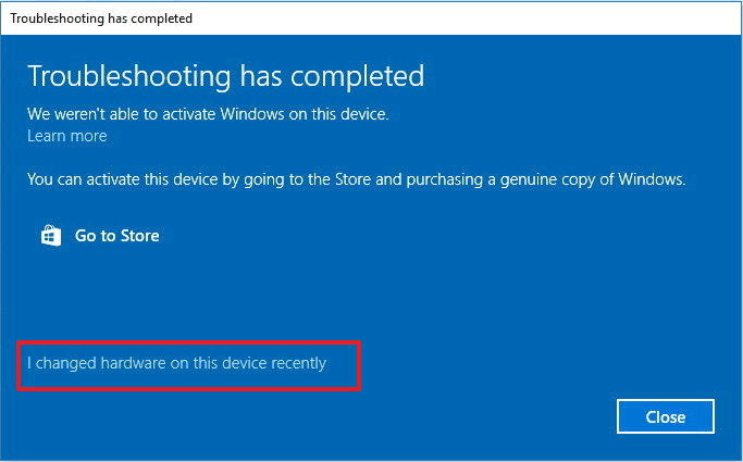 Wählen Sie Ich habe kürzlich die Hardware auf diesem Gerät geändert