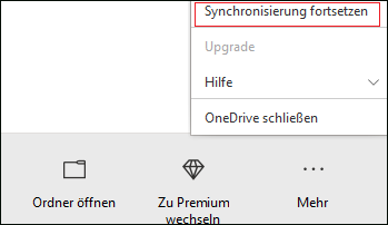 Setzen Sie die Synchronisierung von OneDrive fort