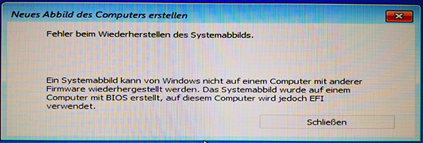 ein Systemabbild kann von Windows nicht wiederhergestellt werden