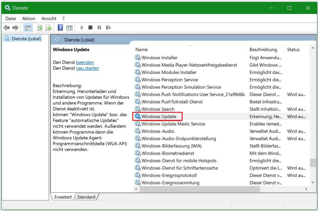 beenden Sie Windows Update
