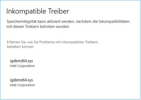 Speicherintegrität ist ausgeschaltet Windows 11 inkompatible Treiber