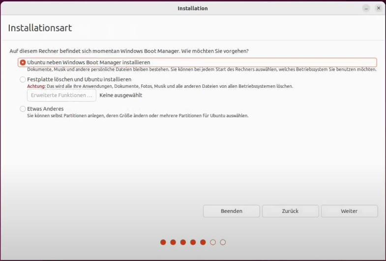 Ubuntu neben Windows Boot Manager zu installieren