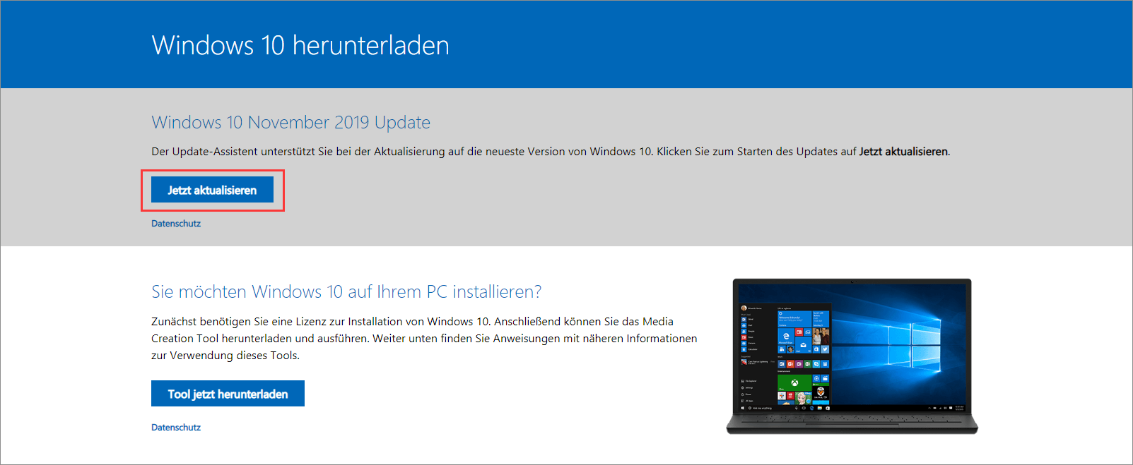 Windows 10 aktualisieren