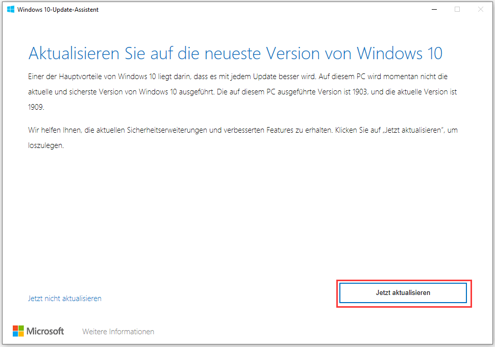 aktualisieren Sie auf die neueste Version von Windows 10