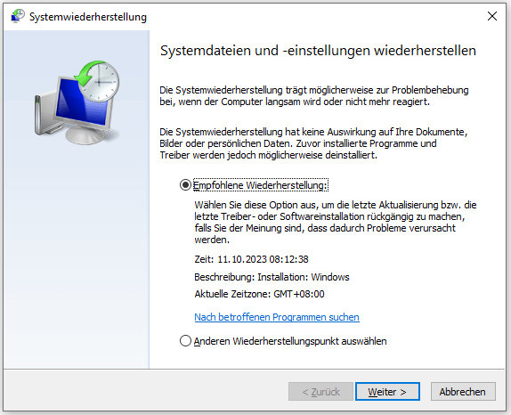 Systemwiederherstellung Windows 10/11