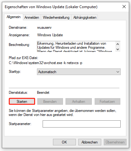 Windows Update-Dienst automatisch starten