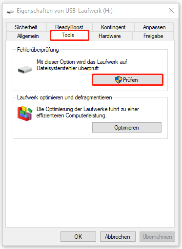 USB-Laufwerk prüfen