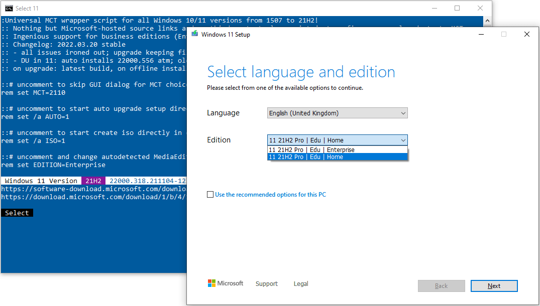Windows 11 mit MCT bat herunterladen