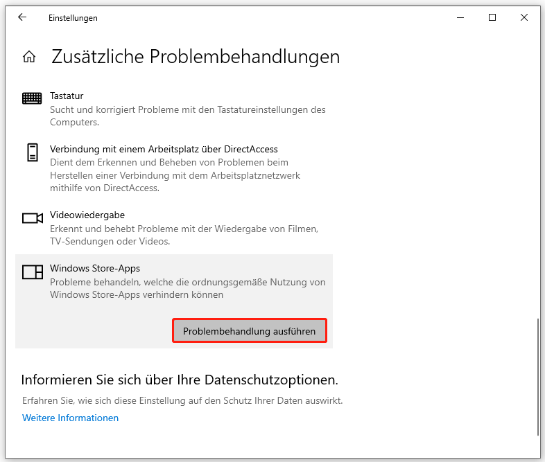 die Problembehandlung für Windows Store-Apps ausführen