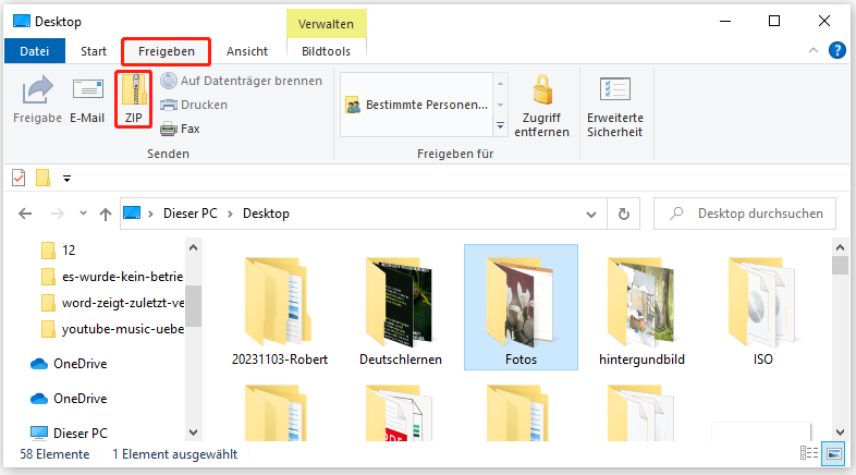 Dateien mit dem Datei-Explorer komprimieren