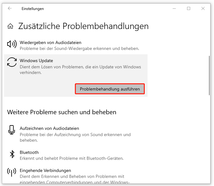 die Windows Update-Problembehandlung ausführen