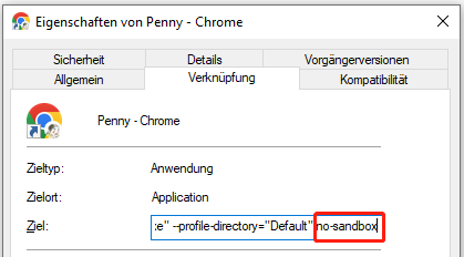 deaktivieren Sie den Sandbox-Modus in Chrome