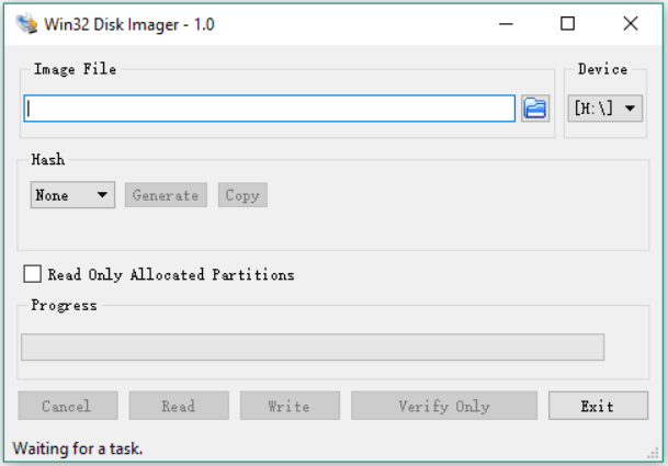 Die Hauptschnittstell des Win32-Disk-Imager