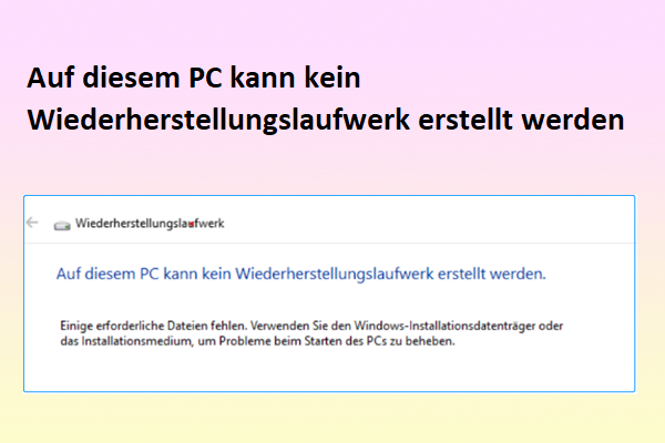 Auf Diesem Pc Kann Kein Wiederherstellungslaufwerk Erstellt Werden