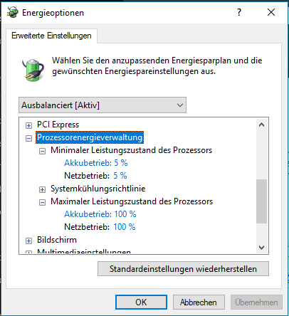  Minimaler Leistungszustand des Prozessors
