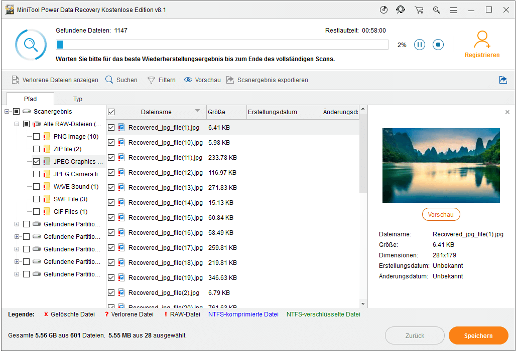 Benötige Dateien auswählen