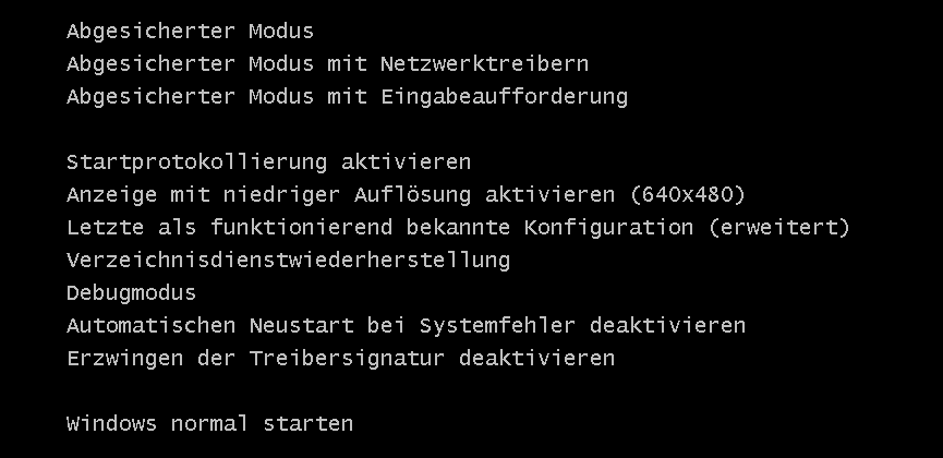 Erweiterte Startoptionen