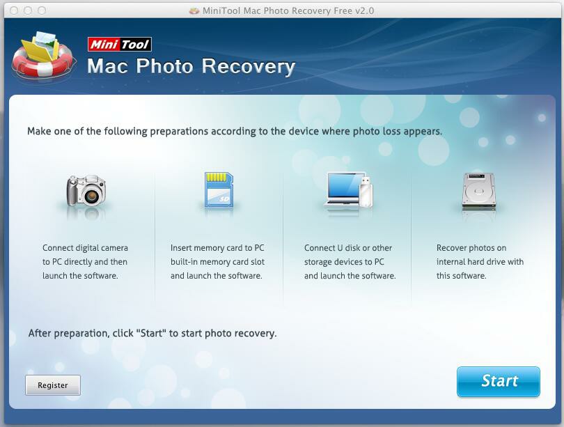 Die Hauptschnittstelle von  MiniTool Photo Recovery for Mac