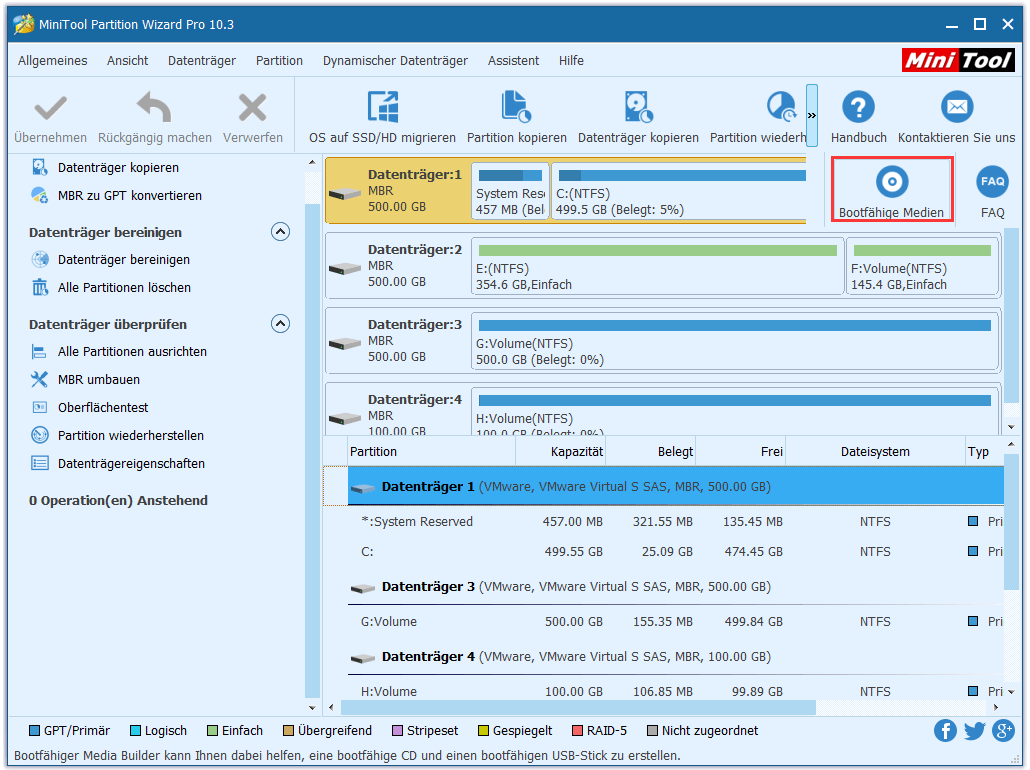 Schnittstelle von MiniTool Partition Wizard