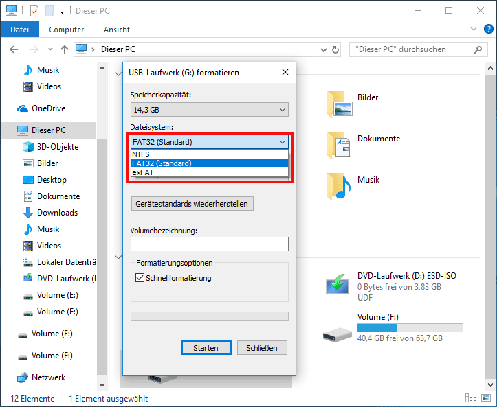 Mit Windows-Explorer formatieren