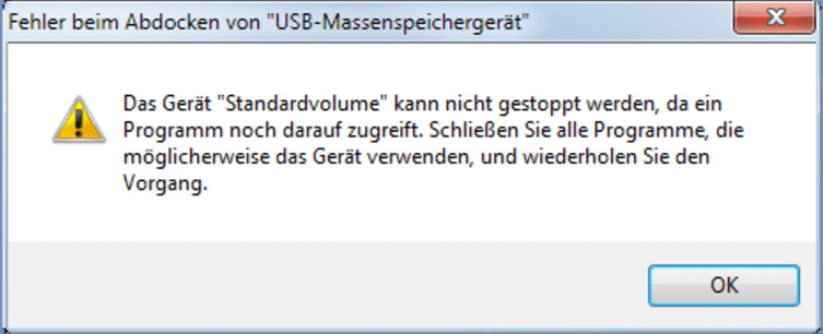 Fehler beim Abdocken von „USB-Massenspeichergerät“