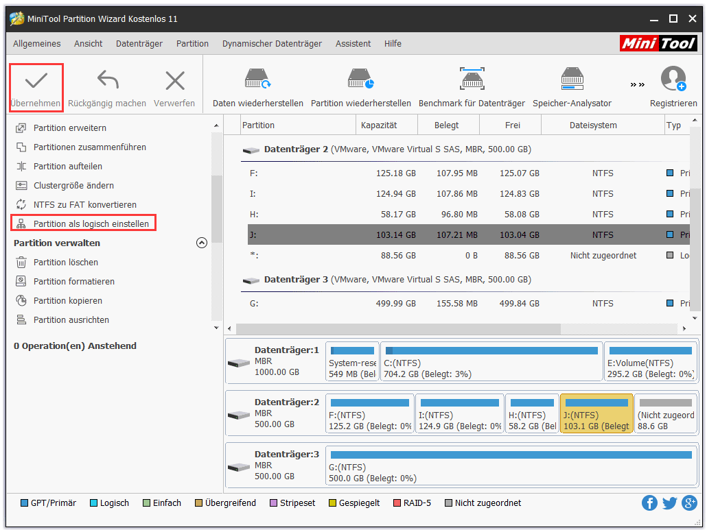 Partition als logisch einstellen