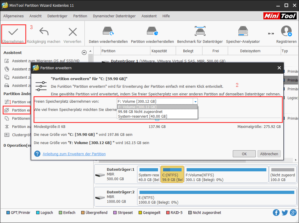 Kostenloser Windows 7 PartitionManager Partition Wizard, CMD