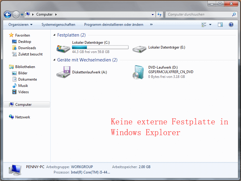 Keine externe Festplatte in Windows Explorer