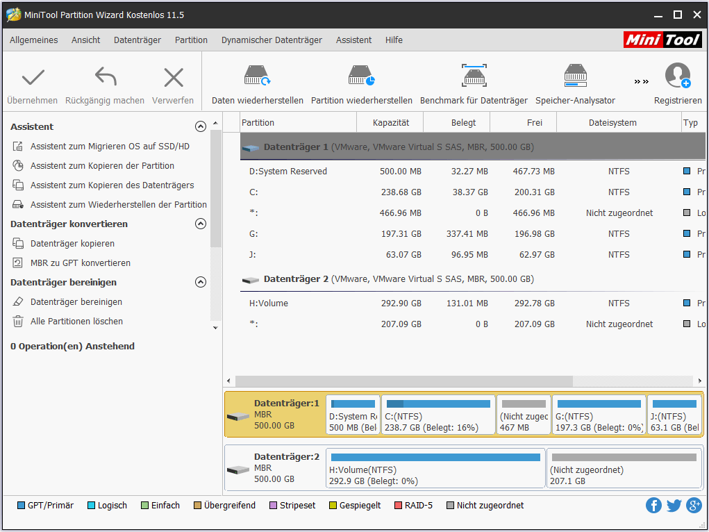 Hauptschnittstelle von MiniTool Partition Wizard