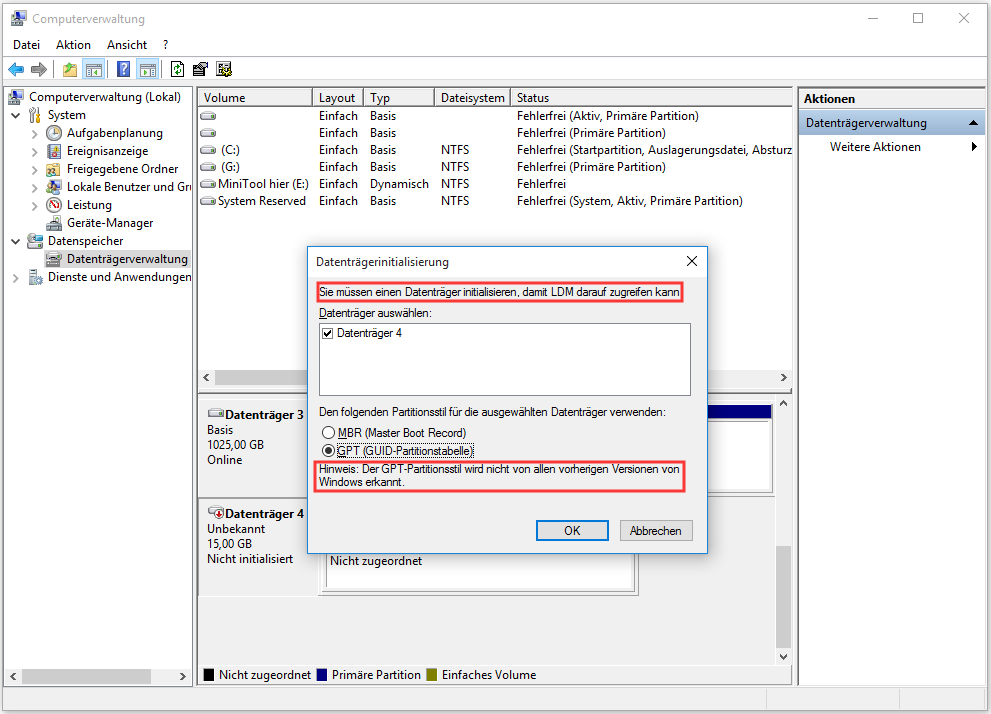 Datenträger Initialisieren Datenträger Initialisieren