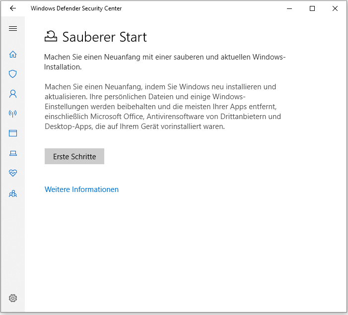 Einstellungen von Windows-Sicherheit