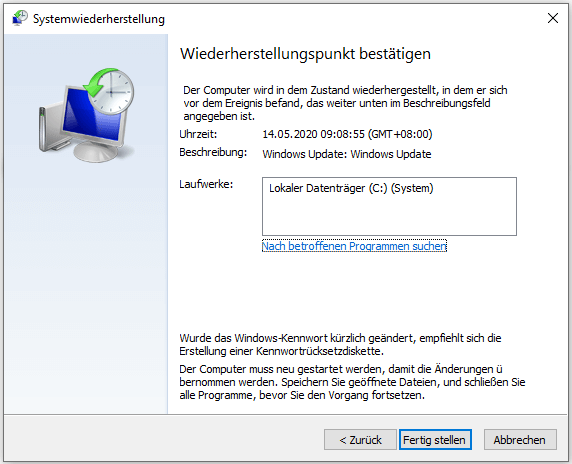 Führen Sie eine Systemwiederherstellung durch