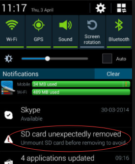 Fehlermeldung: SD-Karte unerwartet entfernt