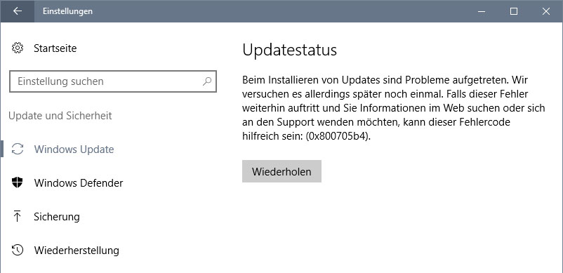 Windows 10 Update-Fehlercode 0x800705b4