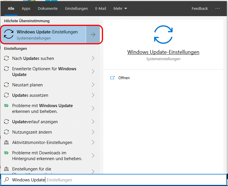 Windows Update-Einstellungen öffnen