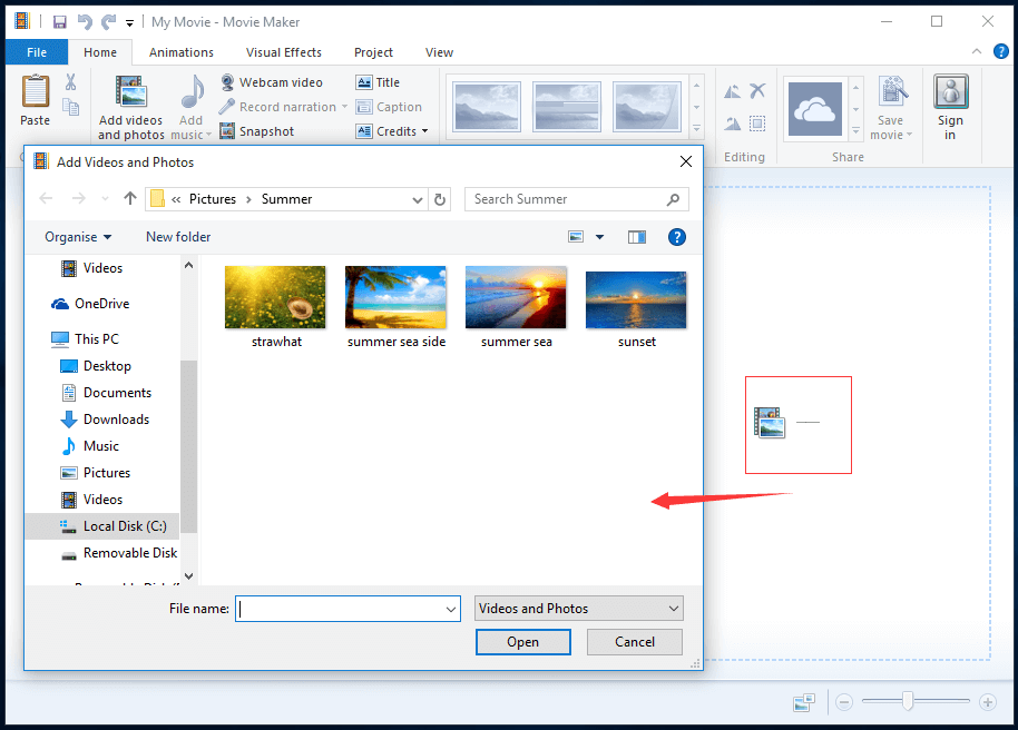 Hinzufügen von Bildern und Videos zu Windows Movie Maker
