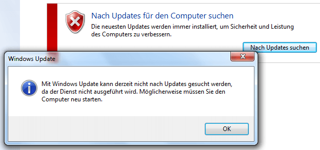Windows Update kann derzeit nicht nach Updates suchen