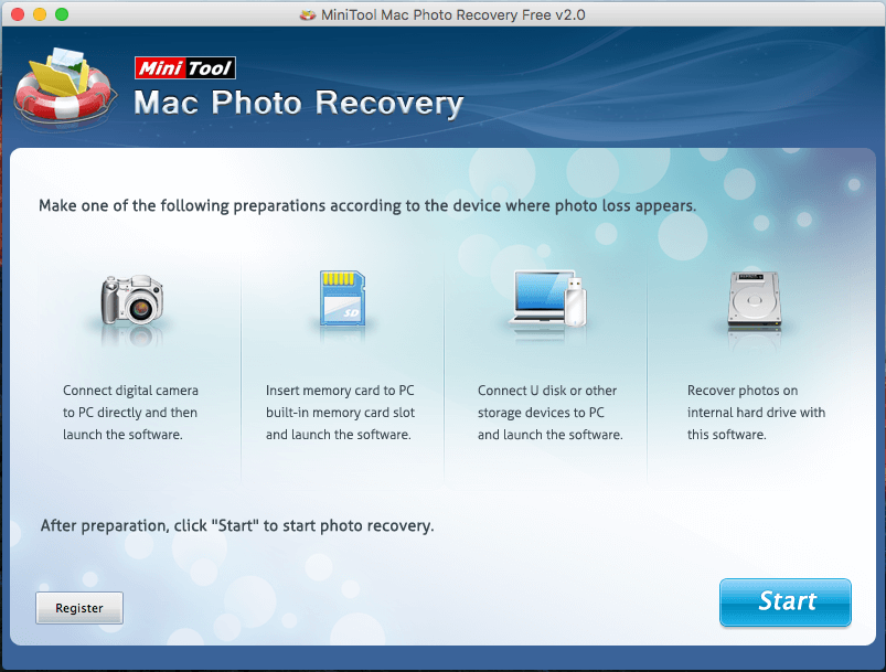 Hauptoberfläche von Mac Photo Recovery