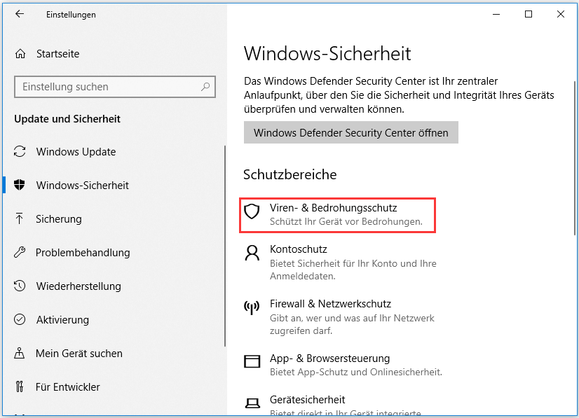 Windows Defender verwenden