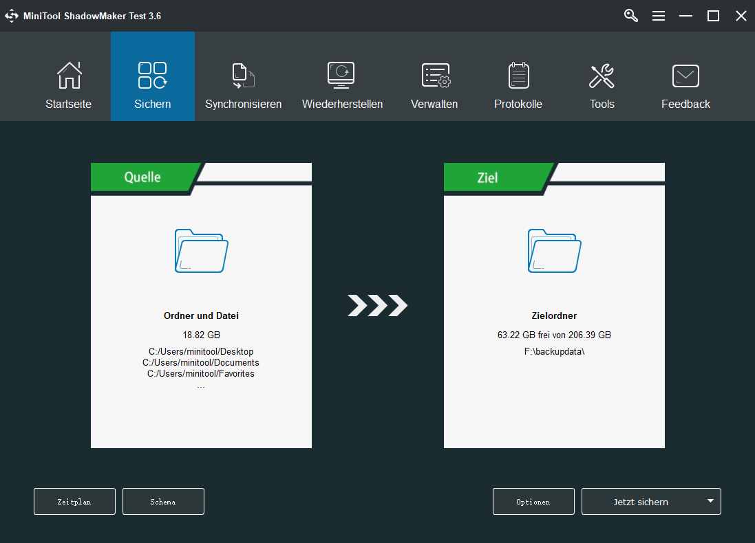 Mit MiniTool ShadowMaker Dateien sichern
