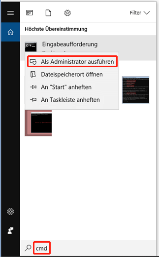 Eingabeaufforderung als Administrator ausführen