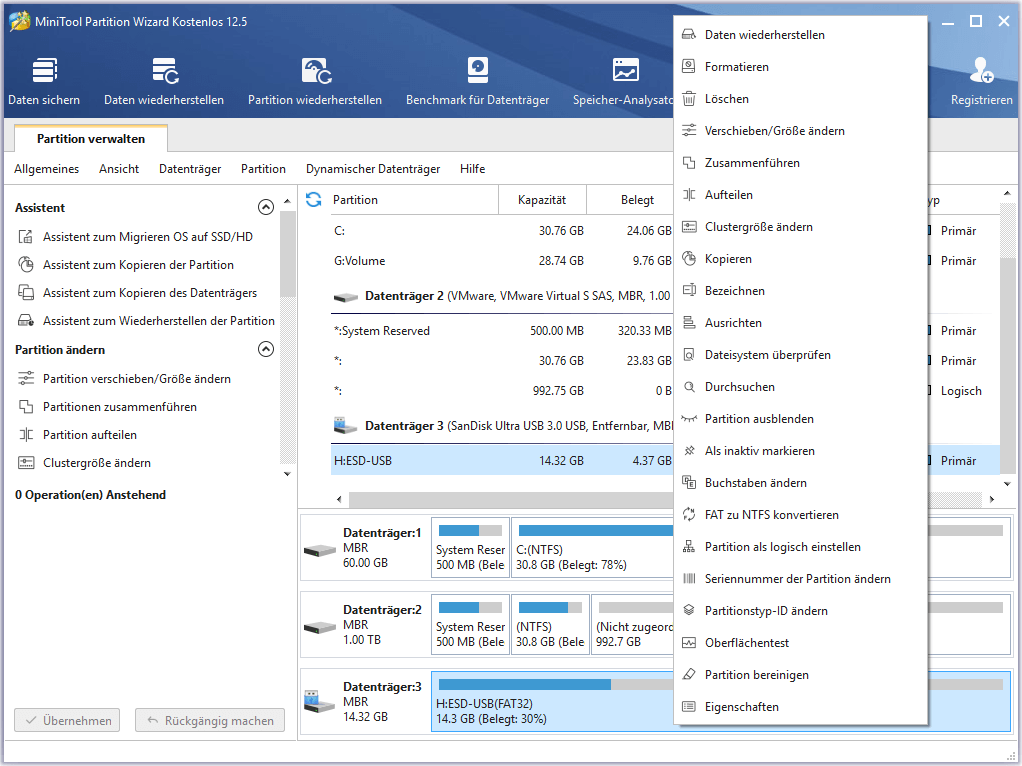 Die Hauptschnittstelle von MiniTool Partition Wizard