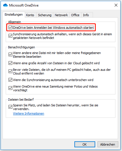 OneDrive beim Anmelden bei Windows automatisch starten.