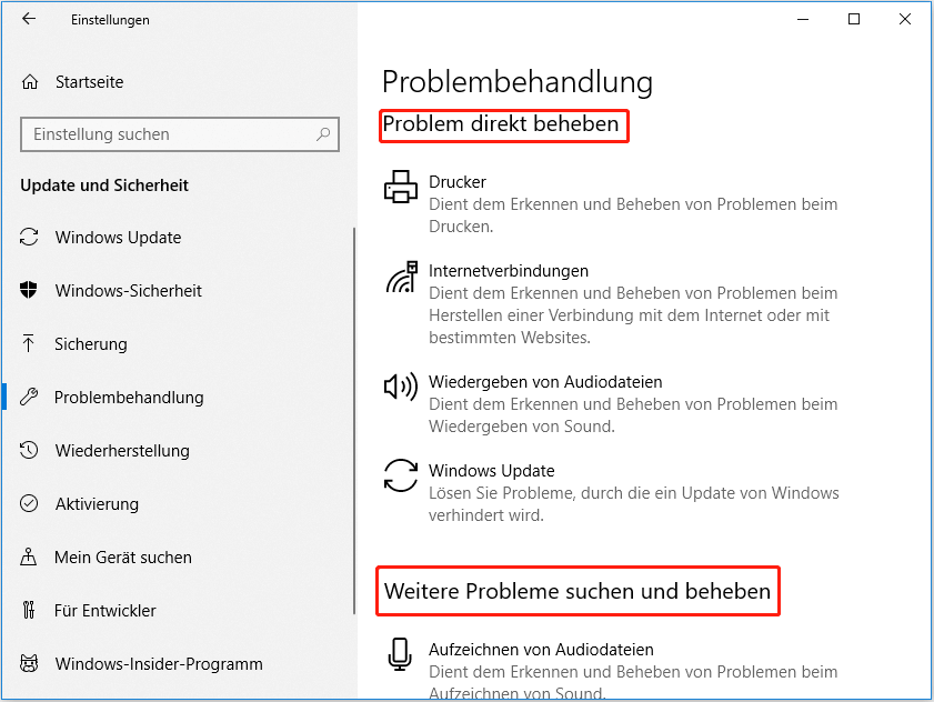 Windows 10-Problembehandlung